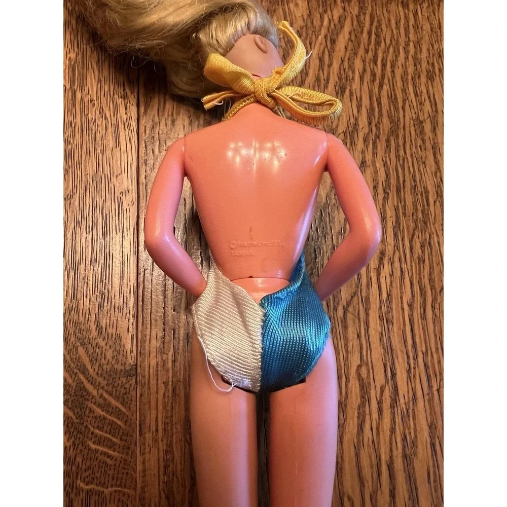 Vintage Barbie Swimsuit 1980 My First Colorblock Teal White Halter One Piece VTG
